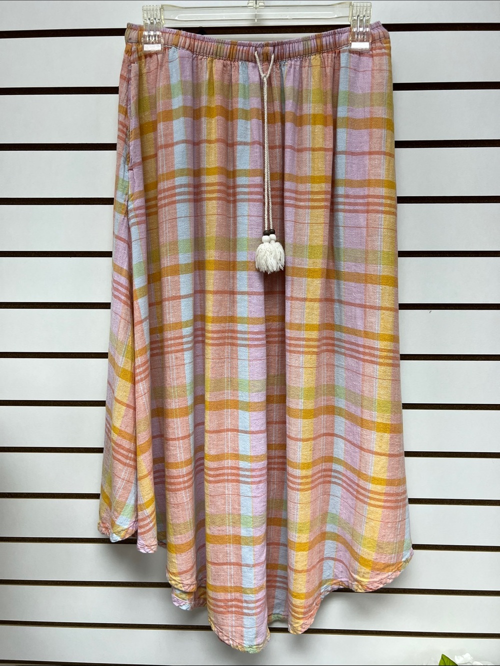 American Eagle Outfitters Pastel Plaid Midi Skirt in Pink and Mustard
